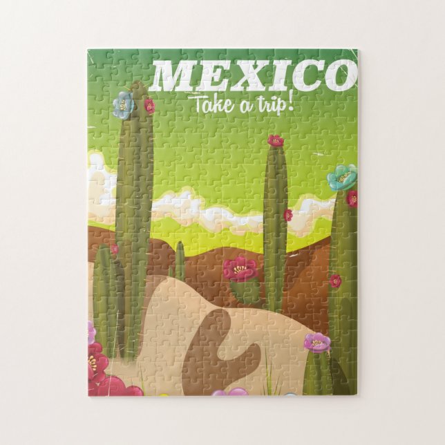 Puzzle cartel de vacaciones de cactus de México (Vertical)