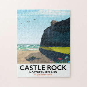 Puzzle cartel de viaje a castillo de roca en irlanda del