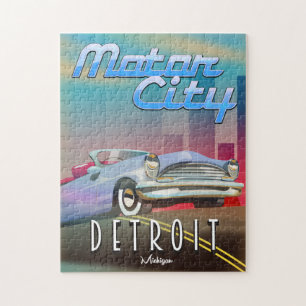 Puzzle Cartel de viaje a Motor City Detroit Michigan.