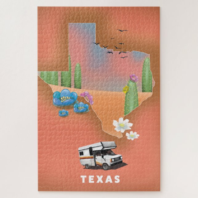 Puzzle cartel de viaje a Texas (Vertical)