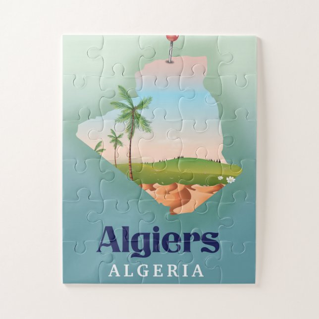 Puzzle Cartel de viaje de Argel mapa argelino (Vertical)
