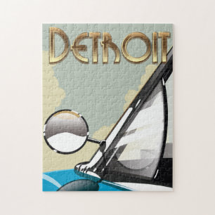 Puzzle Cartel de viaje de automóvil vintage de Detroit Mi