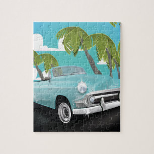 Puzzle cartel de viaje de Cuba con coche vintage