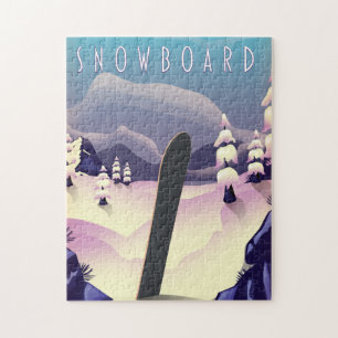 Puzzle Cartel de viaje de estilo vintage de snowboard