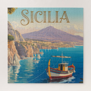 Puzzle Cartel de viaje de estilo vintage para Sicilia Ita