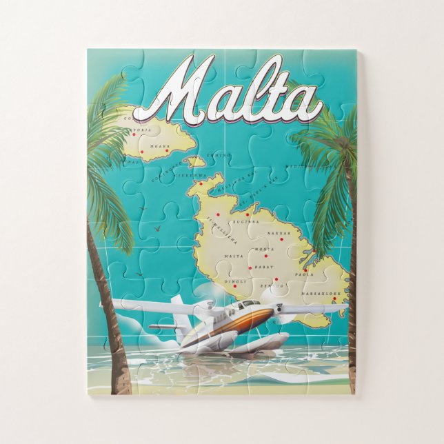 Puzzle Cartel de viaje de la playa y mapa de Malta (Vertical)
