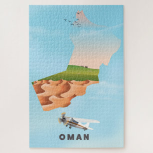 Puzzle cartel de viaje de mapa ilustrado de Omán