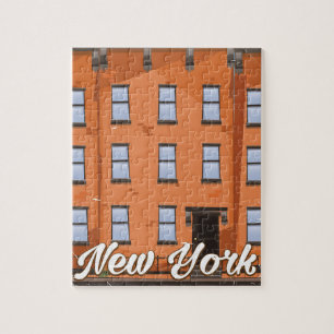 Puzzle Cartel de viaje de New York Brownstone de dibujos