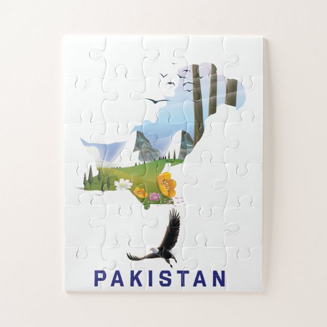 Puzzle cartel de viaje de Pakistán mapa (Vertical)