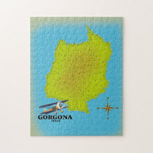 Puzzle Cartel de viaje del mapa de Gorgona Italia.