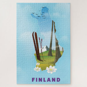 Puzzle cartel de viaje ilustrado de Finlandia