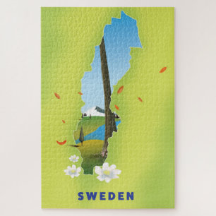Puzzle Cartel de viaje ilustrado del mapa de Suecia.