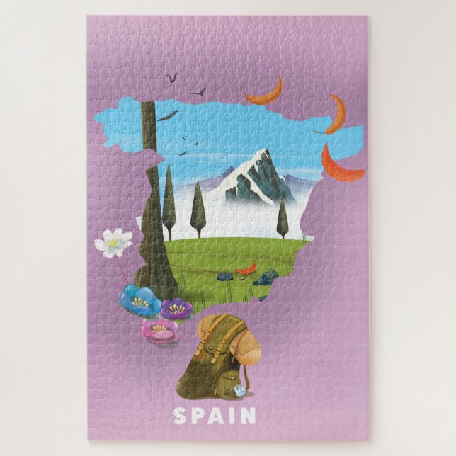 Puzzle cartel de viaje mapa ilustrado de España (Vertical)