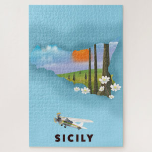 Puzzle cartel de viaje mapa ilustrado de Sicilia