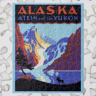 Puzzle Cartel de viaje vintage de Alaska, Atlin y el Yukó