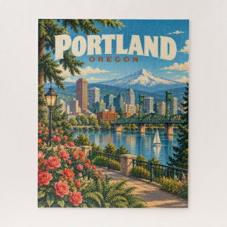 Puzzle Cartel de viaje vintage de la ciudad de Portland, 