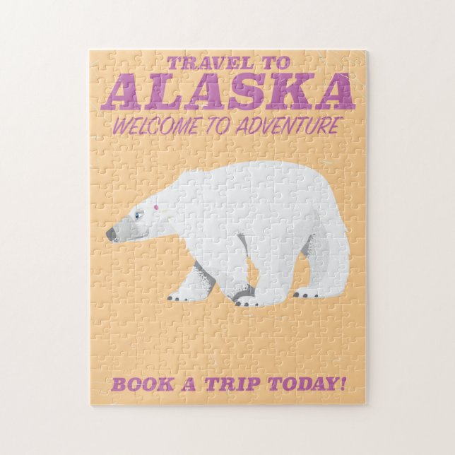 Puzzle Cartel de viaje vintage de oso polar de Alaska (Vertical)