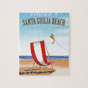 Puzzle Cartel de viaje vintage de playa Santa Giulia en f