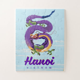 Puzzle Cartel de viaje vintage dragón de Hanoi Vietnam