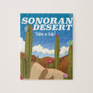 Puzzle Cartel del viaje del dibujo animado del cactus del