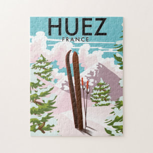 Puzzle Cartel retro de esquí de Huez Francia