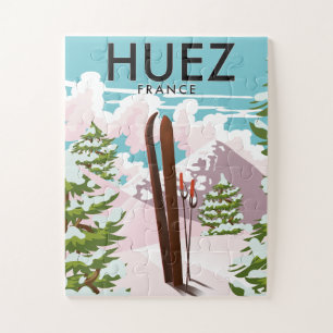 Puzzle Cartel retro de esquí de Huez Francia