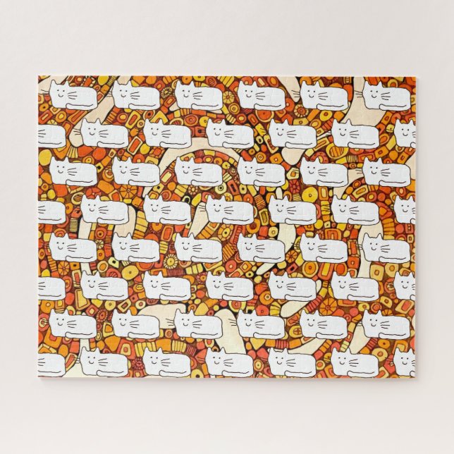 Puzzle Cartoon Cats Doodle Line Drawing (Horizontal)