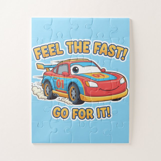Puzzle Cartoon Race Car: Feel the Fast! Go for It! (Vertical)