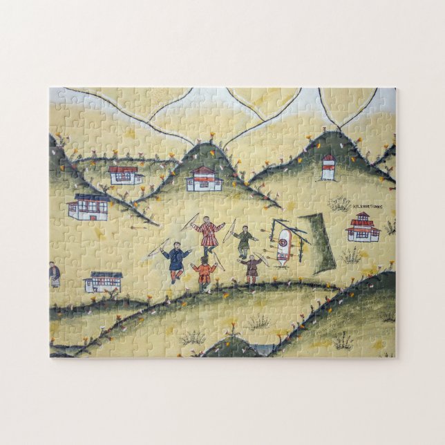 Puzzle Casa butanesa con pinturas de tiro con arco (Horizontal)