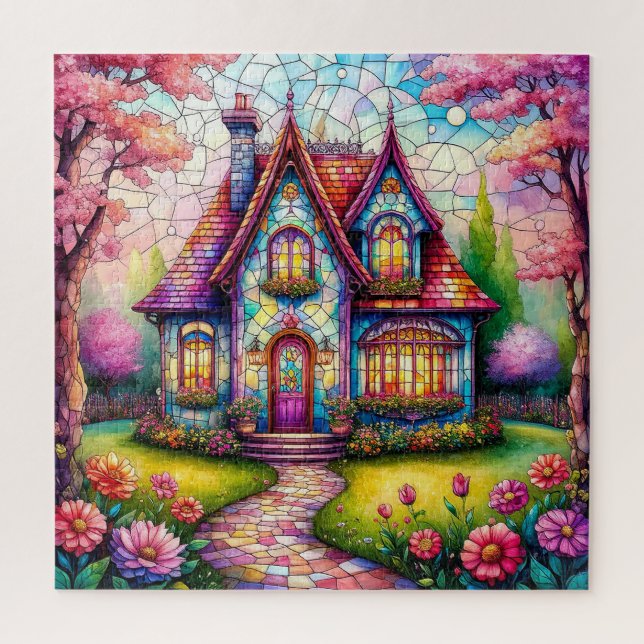 Puzzle Casa Caprichosa Con Jardín De Flores Vibrantes (Vertical)