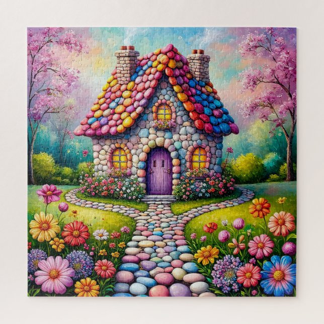 Puzzle Casa Caprichosa Con Jardín De Flores Vibrantes (Vertical)