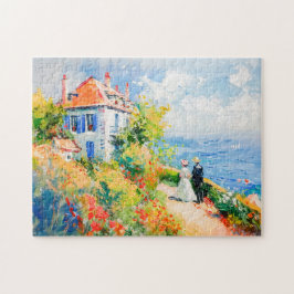 Puzzle Casa costera con flores Impresionista paisaje mari