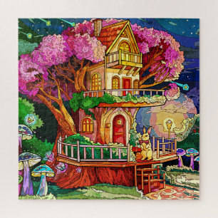 Puzzle Casa De Árbol Con Ilustracion De Conejo