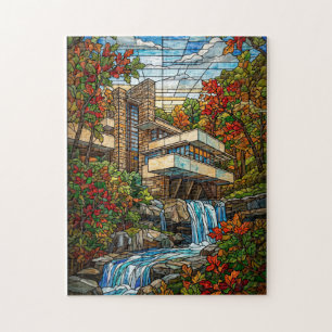 Puzzle Casa de Cascada de Vidrio Pintado Otoño