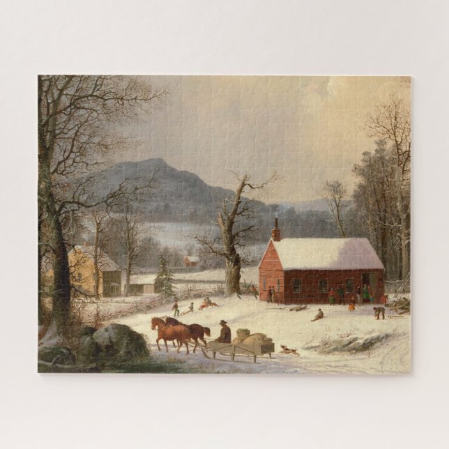 Puzzle Casa de granja de invierno de época (Horizontal)