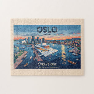 Puzzle Casa de Ópera de Oslo Cartel de Viaje Vintage - No