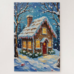 Puzzle Casa de pan de jengibre vintage en invierno encant