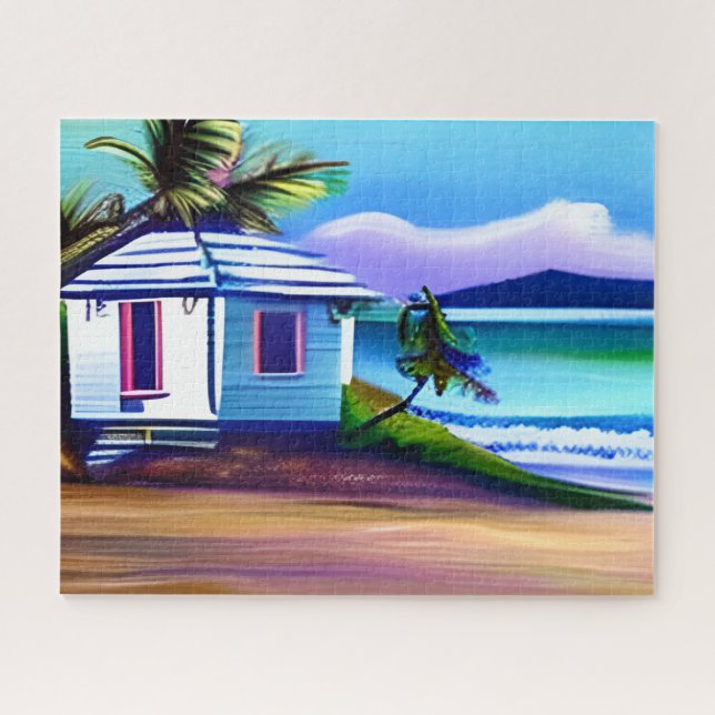 Puzzle Casa de playa blanca arte de océano tropical (Horizontal)