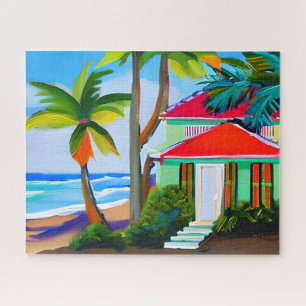 Puzzle Casa de playa verde Arte de océano tropical