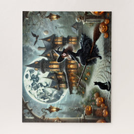 Puzzle Casa embrujada, Bruja y luna llena Halloween