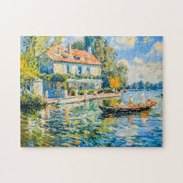 Puzzle Casa junto al lago con barca (Horizontal)