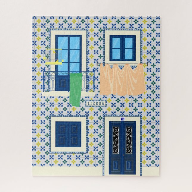 Puzzle Casa portuguesa de Lisboa con azulejos y pájaro (Vertical)