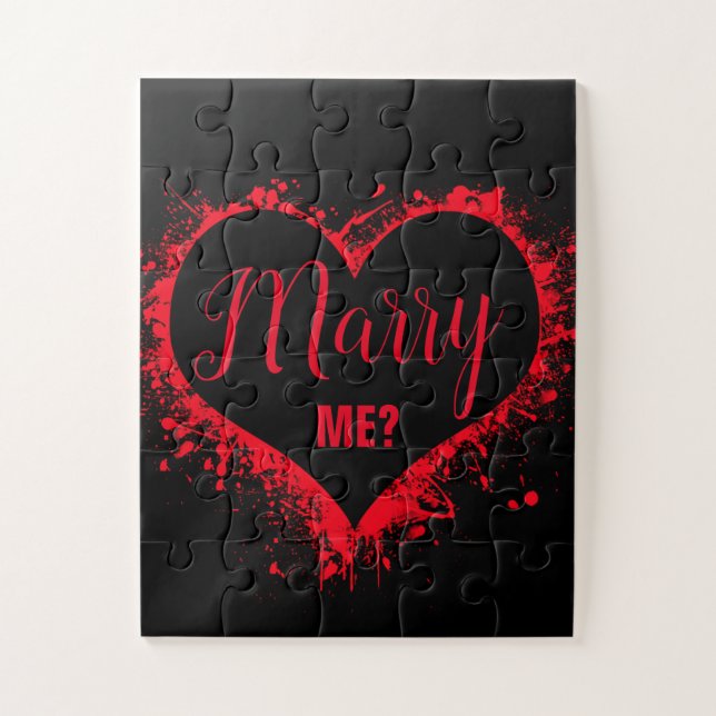 Puzzle "¿CASARME?" El corazón rojo sobre la propuesta neg (Vertical)
