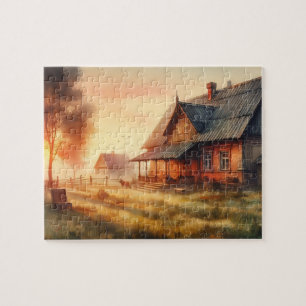 Puzzle Casas de campo antiguas al amanecer