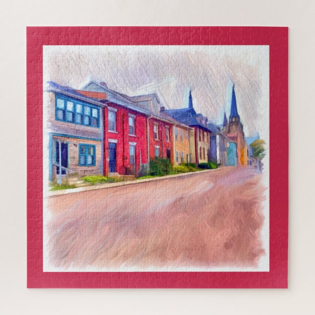 Puzzle Casas de fila de acuarela abstractas (Vertical)