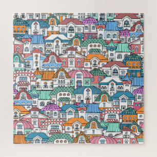 Puzzle Casas dibujadas a mano: Colorido patrón de cosecha