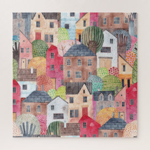 Puzzle Casas Resumen: Acuarela De Fondo Inalámbrico.