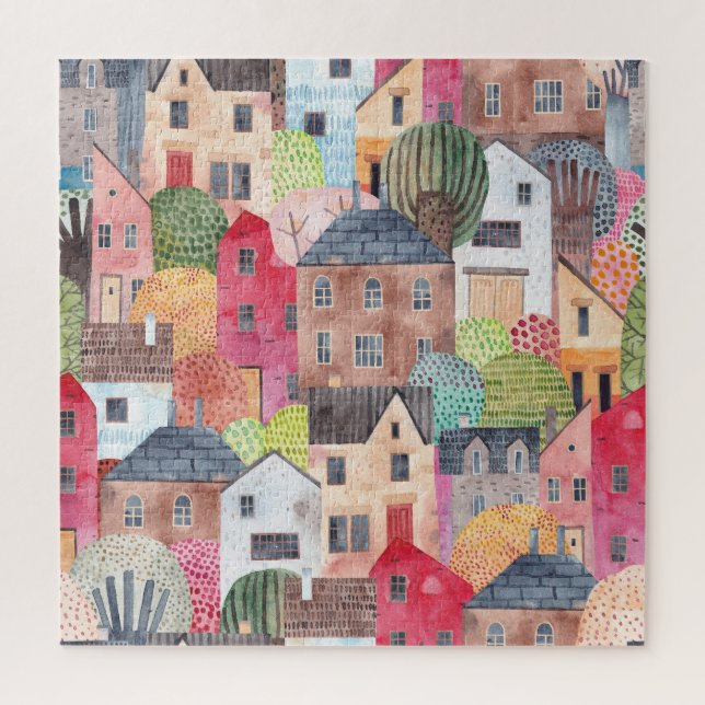 Puzzle Casas Resumen: Acuarela De Fondo Inalámbrico. (Vertical)