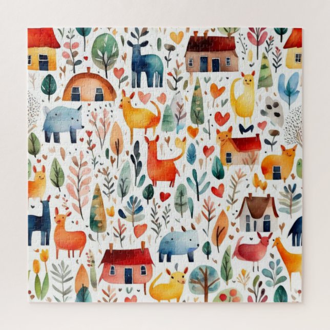 Puzzle Casas rojas y casas adorables Hoja de papel (Vertical)