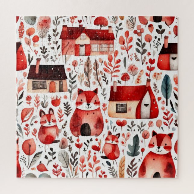 Puzzle Casas rojas y casas adorables Hoja de papel (Vertical)